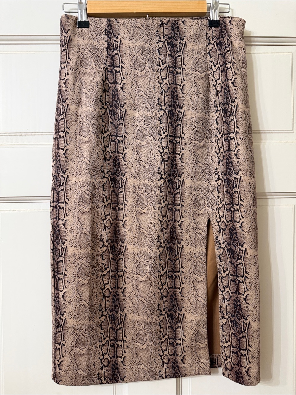 Potter's Pot Taupe Snake-Print Midi Skirt with Side Slit